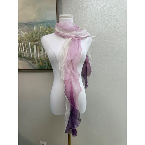 Accessories - Purple Ombre Chiffon Ruffle Scarf White Lavender Plum Lettuce Edge Sheer